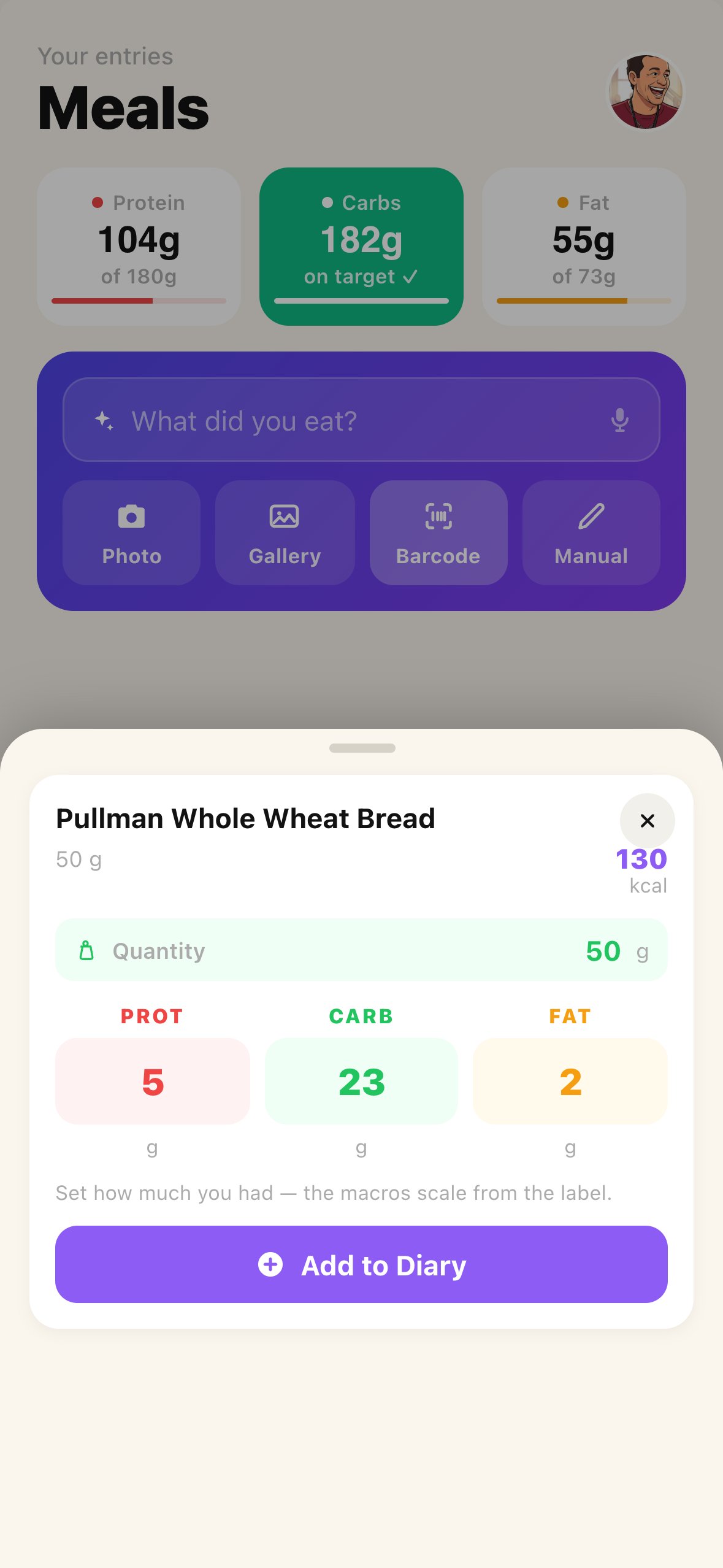 Barcode scanning pulling in the macros of a packaged product